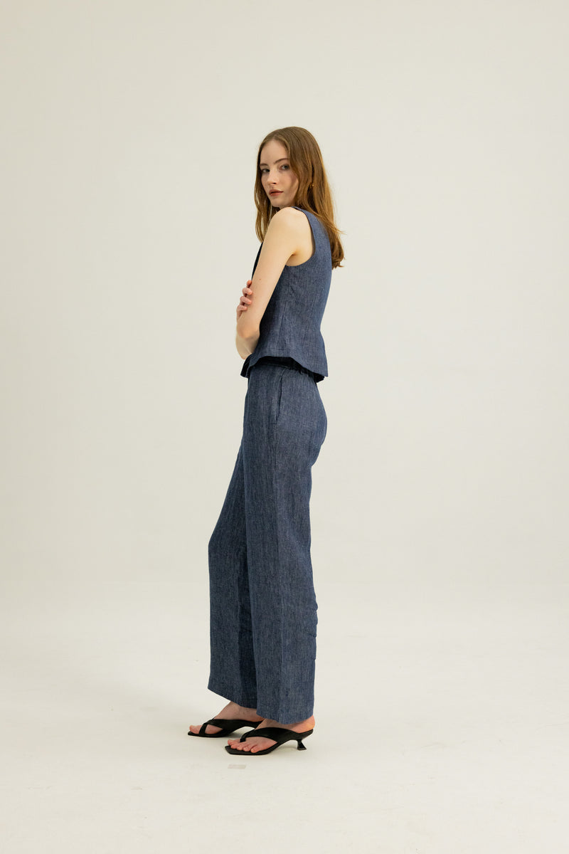 Arianna Button Top in Indigo Blue