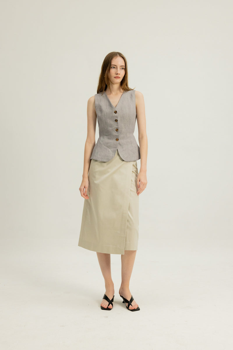 Florence Linen Waistcoat in Heather Grey