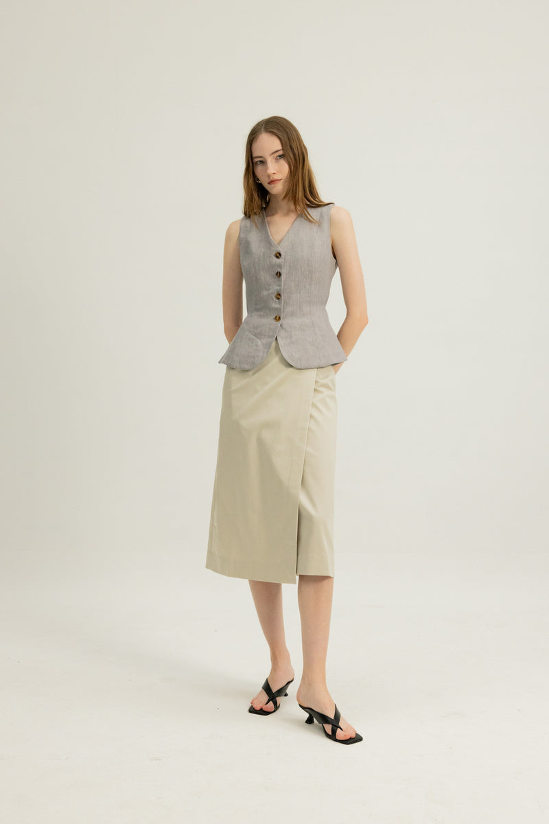 Florence Linen Waistcoat in Heather Grey
