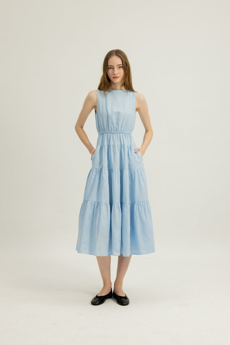 Hazel Sleeveless Tiered Dress in Sky
