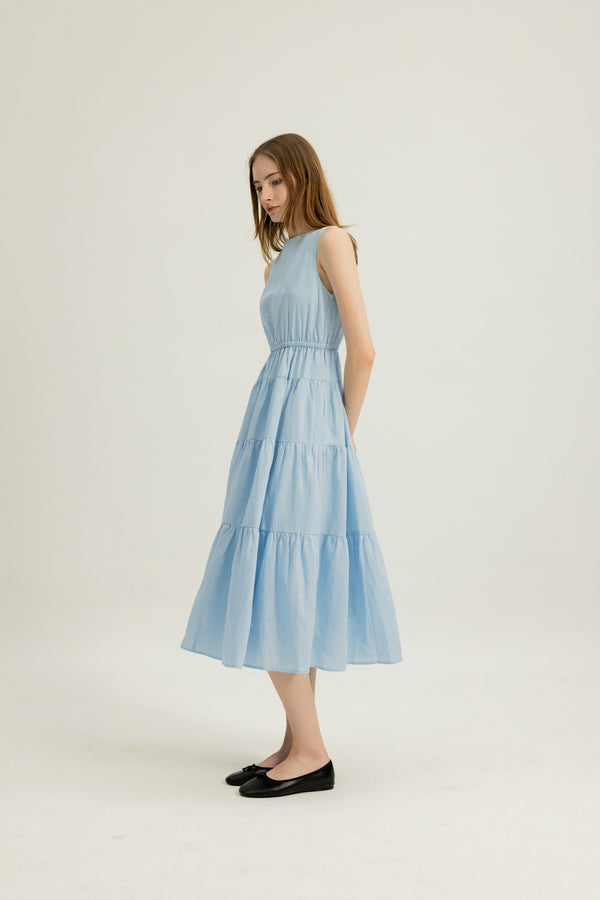 Hazel Sleeveless Tiered Dress in Sky
