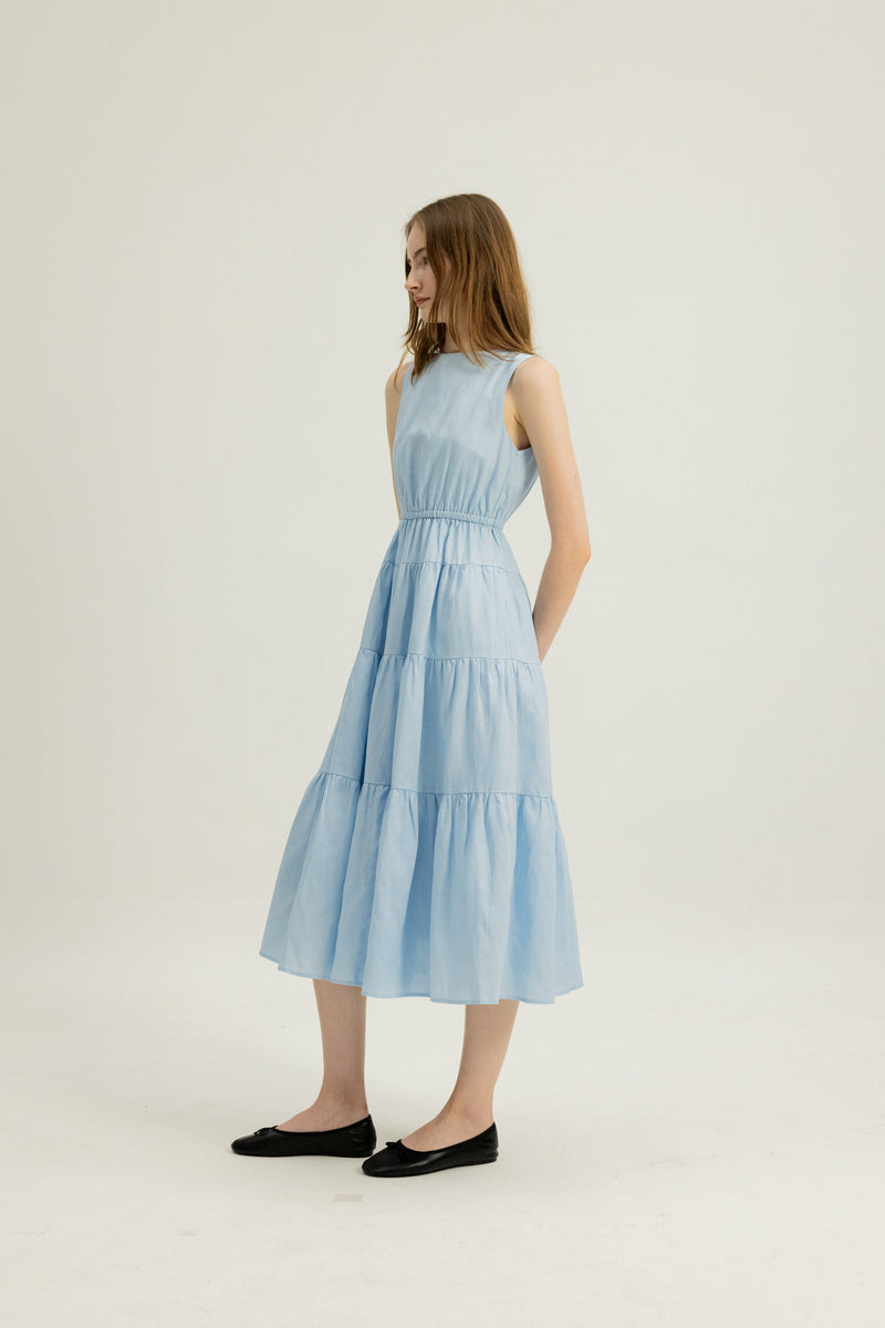 Hazel Sleeveless Tiered Dress in Sky