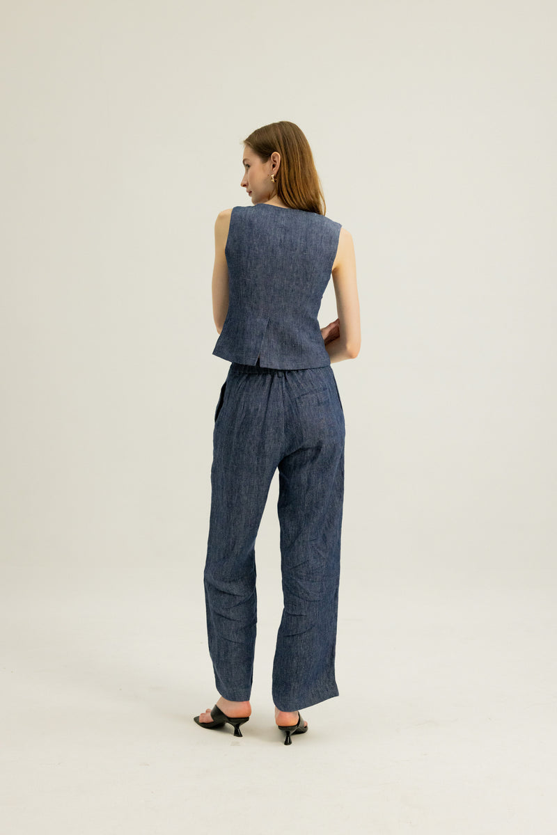 Danielle Elasticated Day Trousers in Indigo Blue