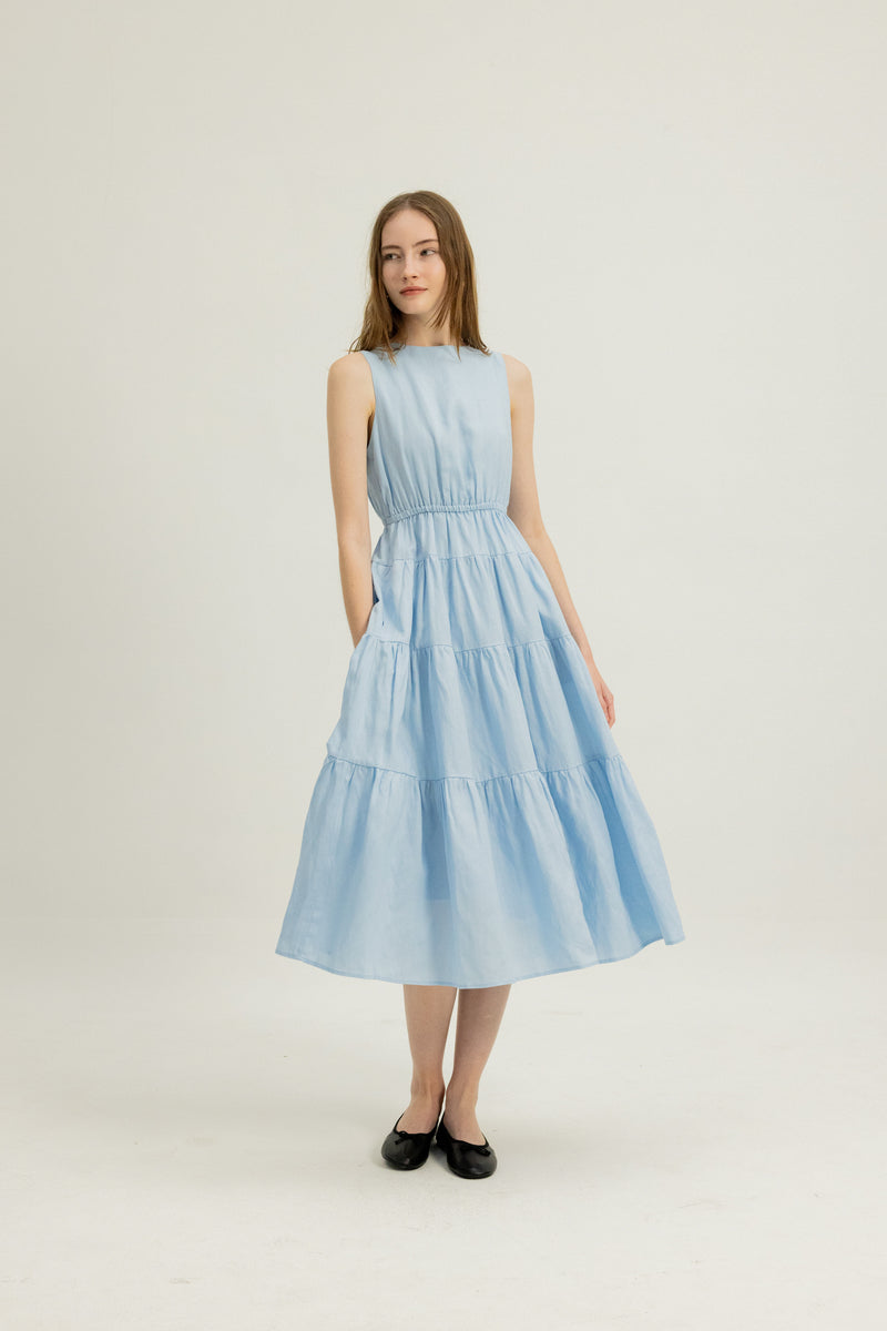 Hazel Sleeveless Tiered Dress in Sky