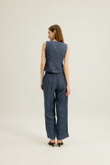 Arianna Button Top in Indigo Blue