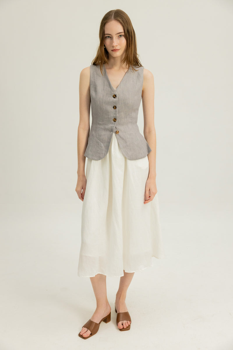 Florence Linen Waistcoat in Heather Grey