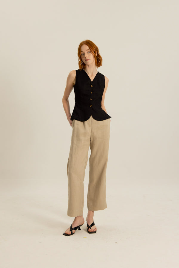 Florence Linen Waistcoat in Black