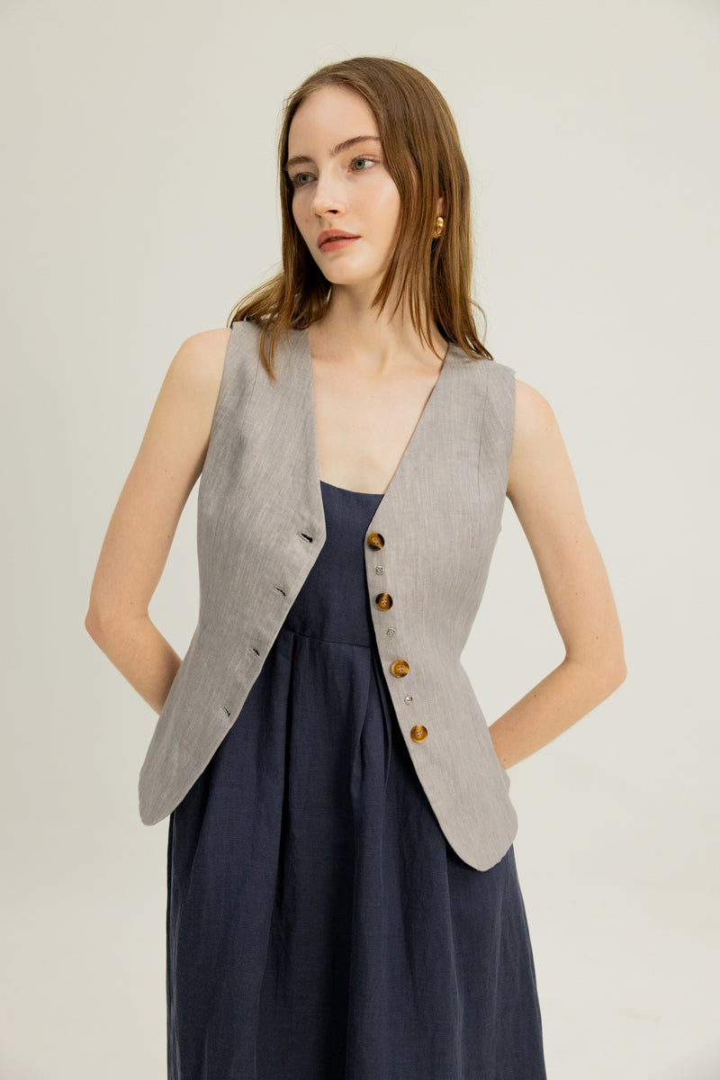 Florence Linen Waistcoat in Heather Grey