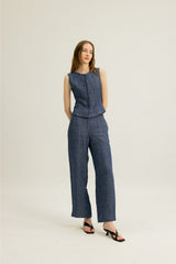 Arianna Button Top in Indigo Blue