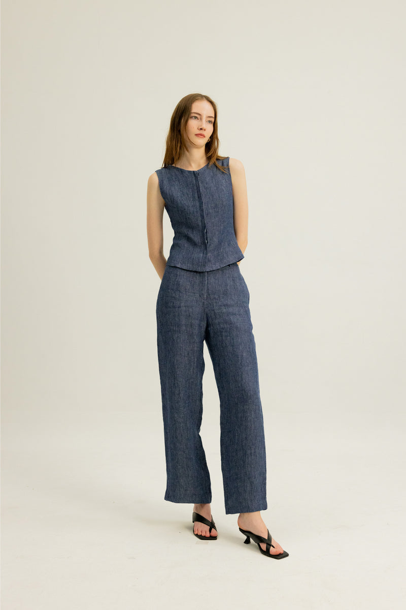 Arianna Button Top in Indigo Blue