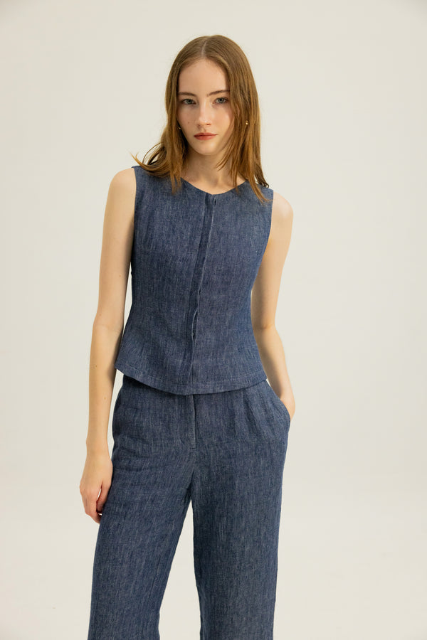 Arianna Button Top in Indigo Blue