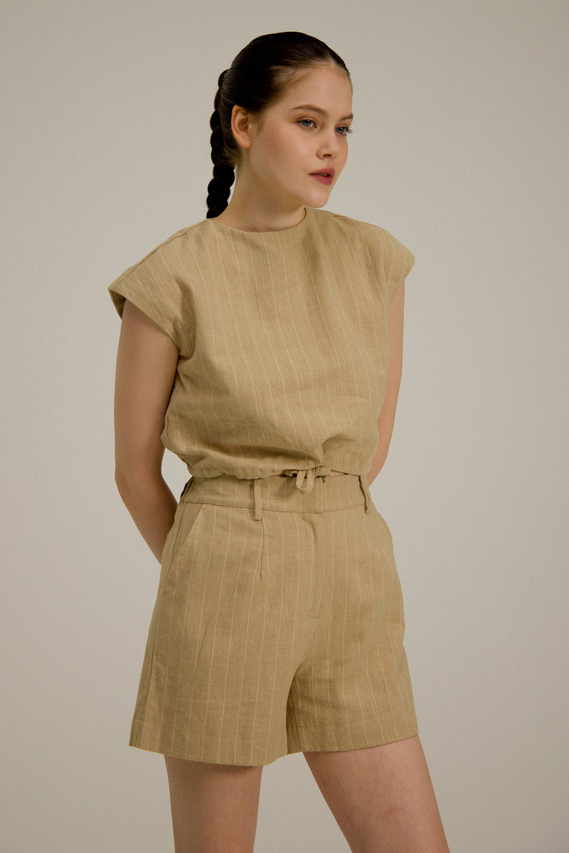 Gaia Waist Tie Top in Sand Stripe