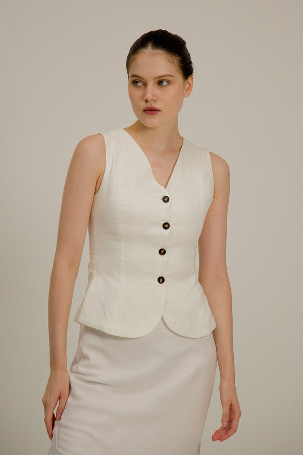 Florence Linen Waistcoat in White