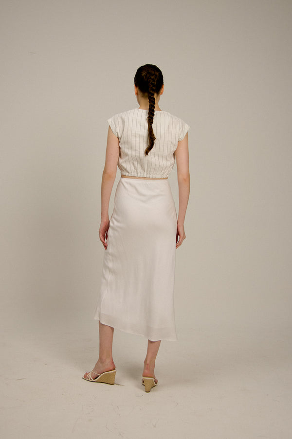 Iris Elasticated Back Waist Biased Skirt in White