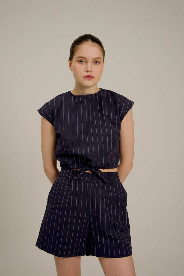 Gaia Waist Tie Top in Midnight Stripe