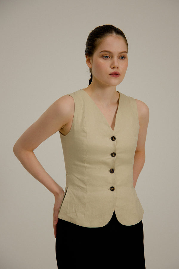 Florence Linen Waistcoat in Sand