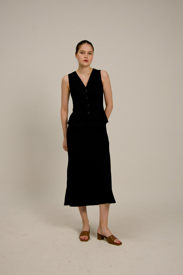 Florence Linen Waistcoat in Black