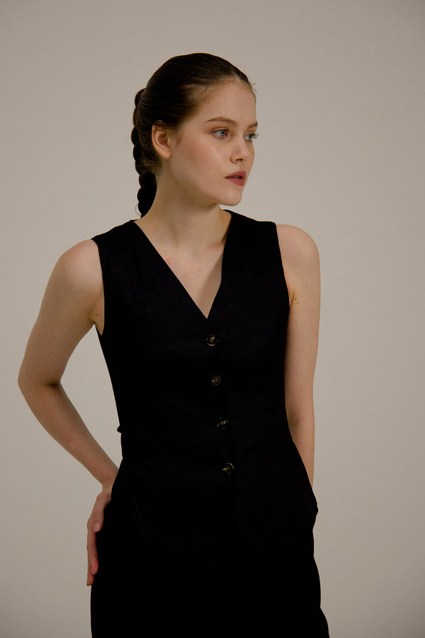 Florence Linen Waistcoat in Black