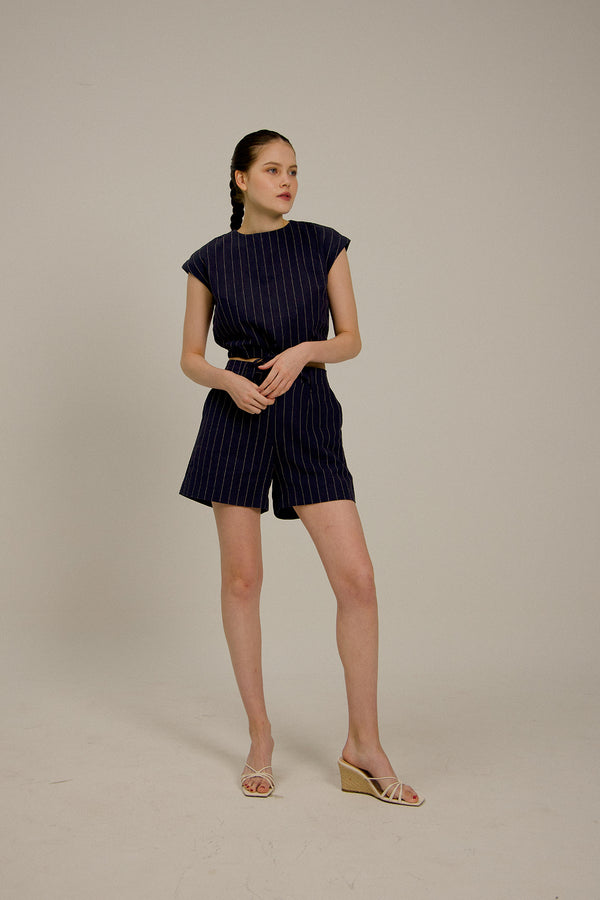 Noel Elasticated Day Shorts in Midnight Stripe