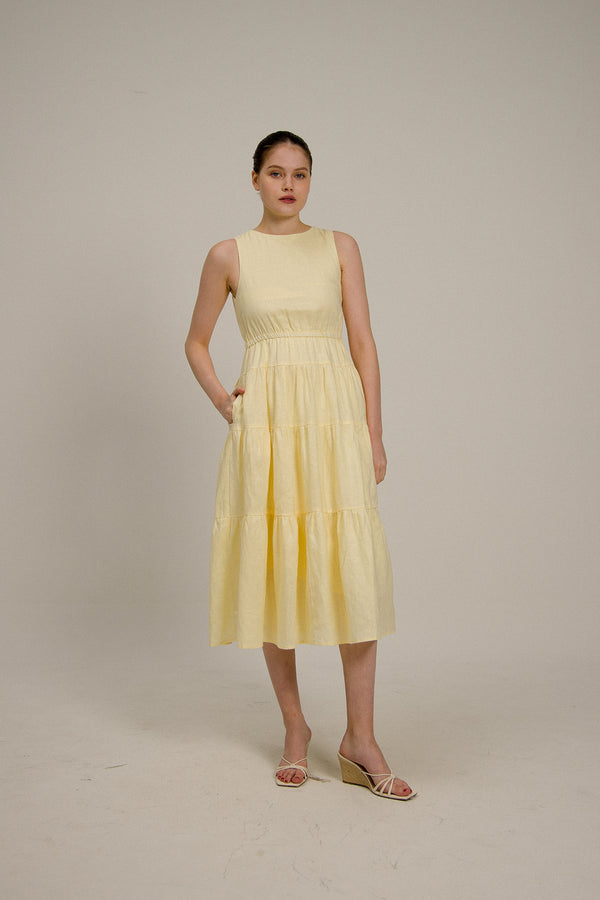 Hazel Sleeveless Tiered Dress in Primrose