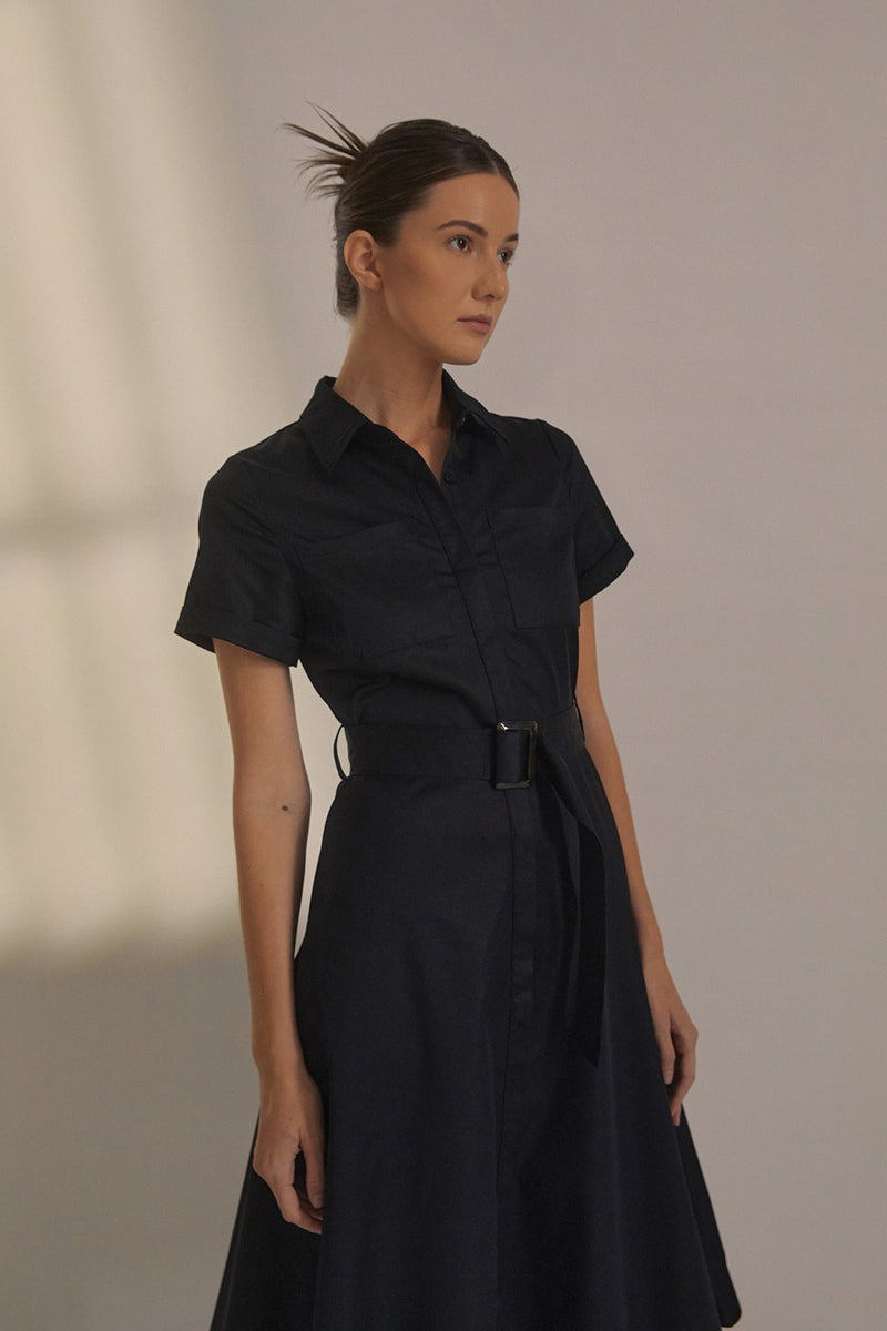 Grace Short Sleeve Cotton Dress in Black