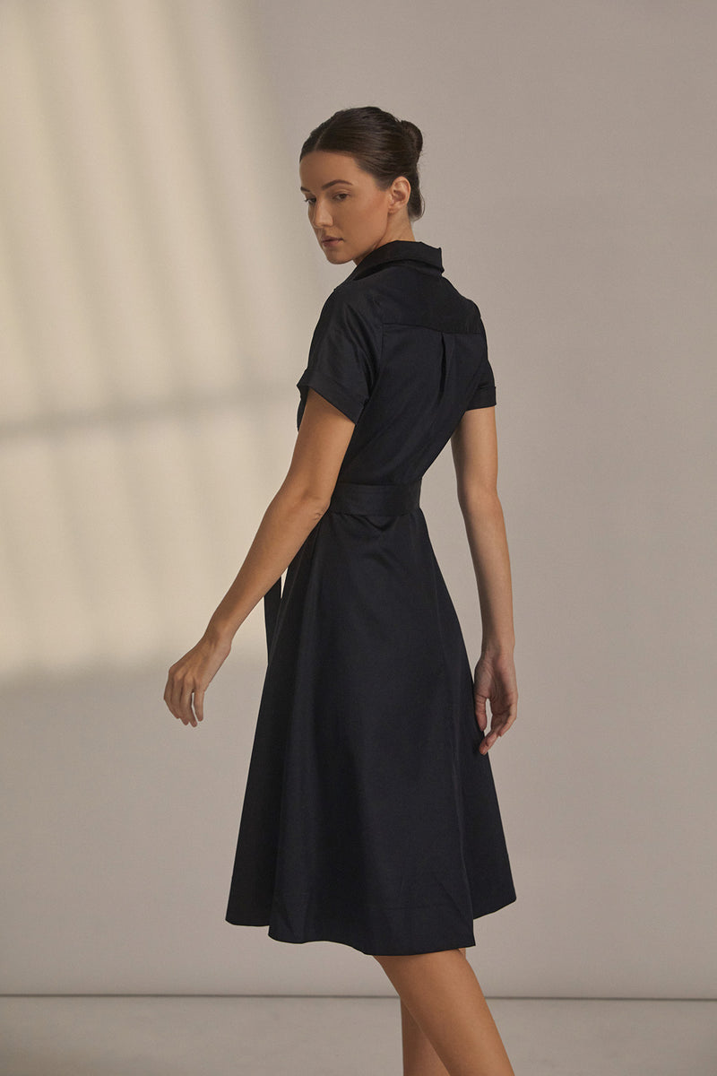 Grace Short Sleeve Cotton Dress in Black