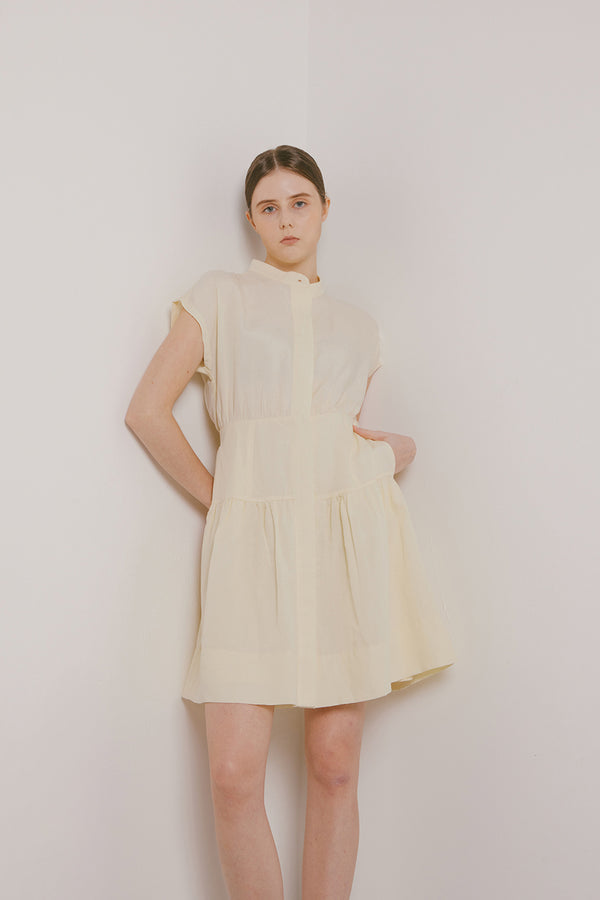 Marnie Mandarin Collar Short Dress in Primrose