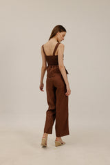 Mia Shirred Back Linen Top in Walnut