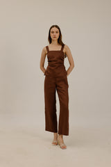 Mia Shirred Back Linen Top in Walnut