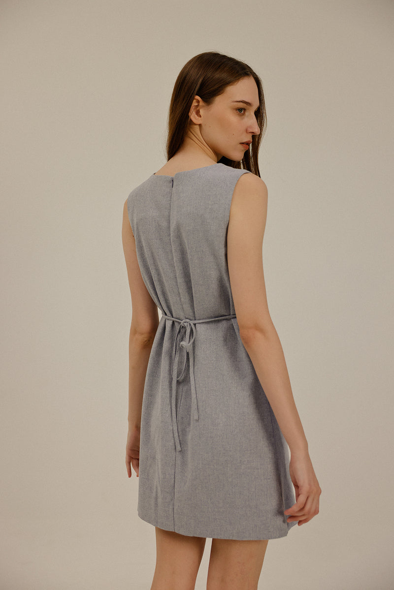 Oaklyn Waist Tie Short Dress in Hazy Blue