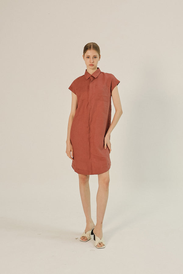 Oliver Double Pocket Linen Short Dress in Rose