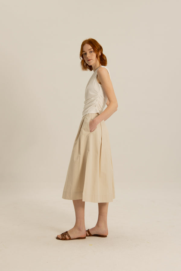 Wylie Box Pleat Skirt in Almond