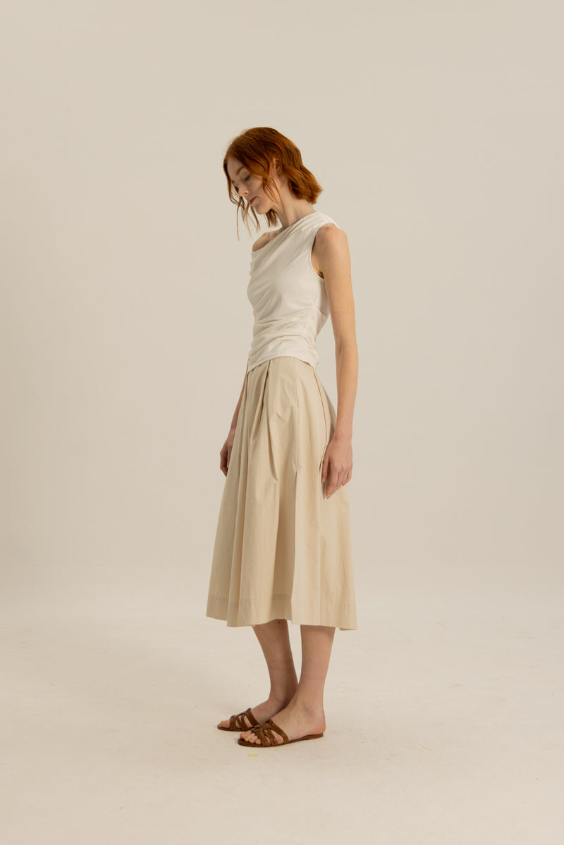 Wylie Box Pleat Skirt in Almond