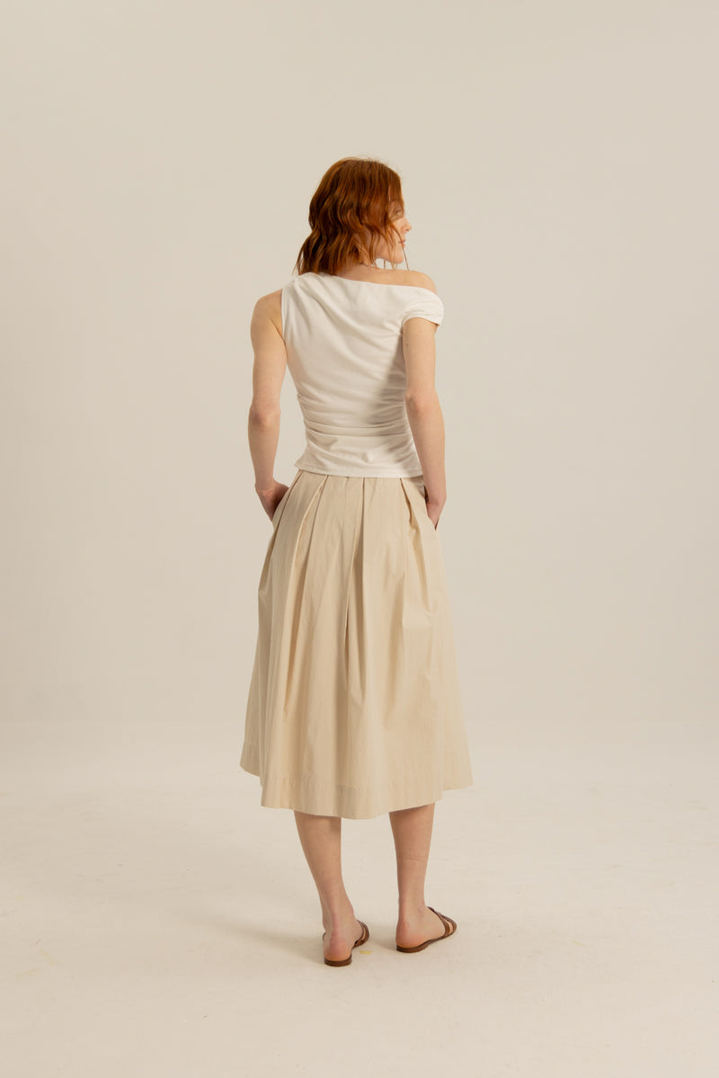 Wylie Box Pleat Skirt in Almond