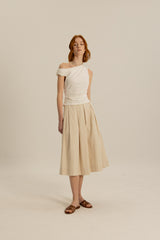 Wylie Box Pleat Skirt in Almond