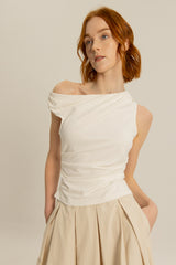 Viktoria One Shoulder Jersey Top in White