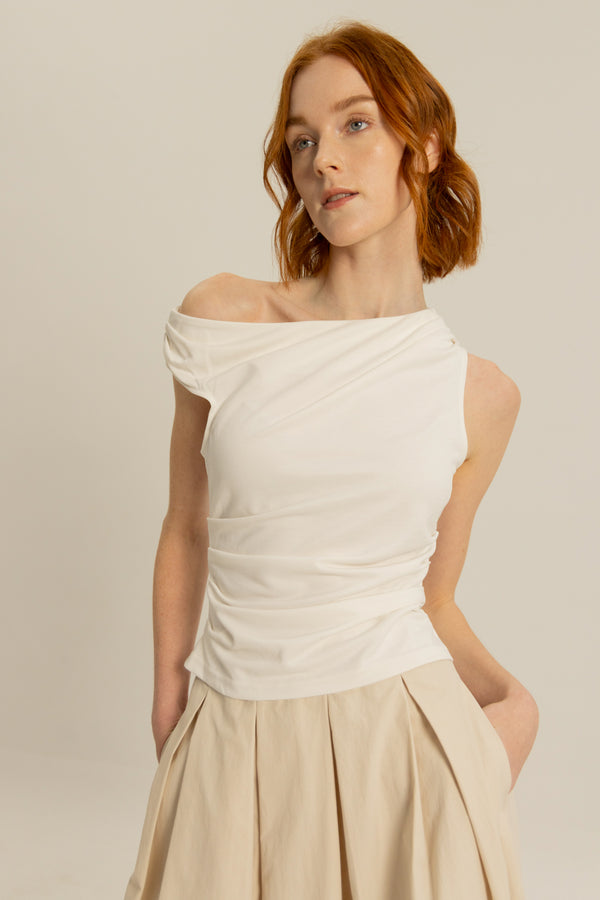 Viktoria One Shoulder Jersey Top in White