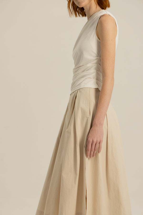 Wylie Box Pleat Skirt in Almond