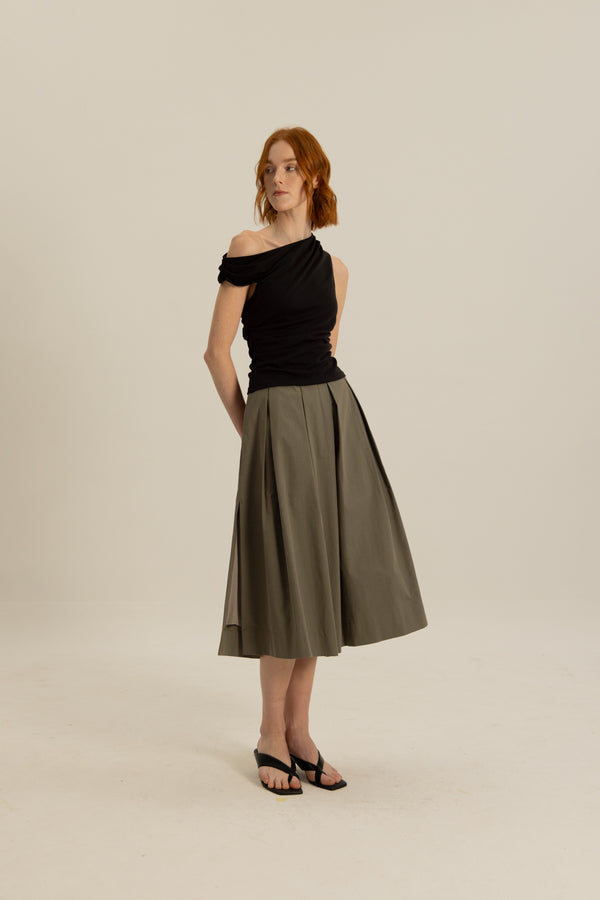 Wylie Box Pleat Skirt in Olive