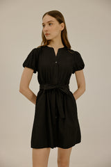 Paige Puff Sleeve Cotton Dress in Black