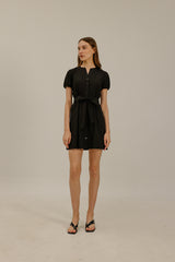 Paige Puff Sleeve Cotton Dress in Black