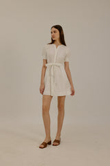 Paige Puff Sleeve Cotton Dress in White