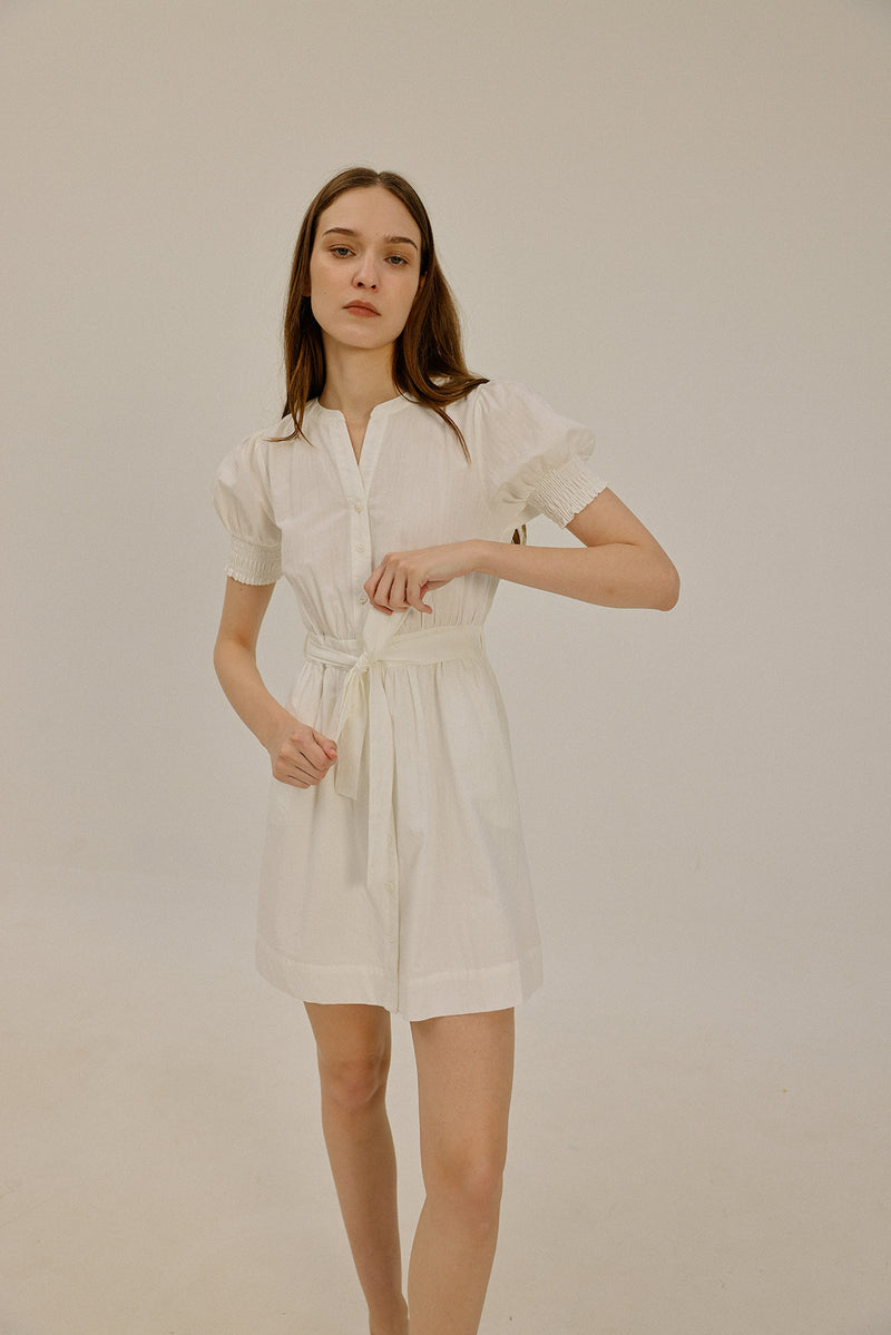 Paige Puff Sleeve Cotton Dress in White