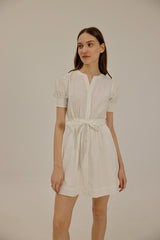 Paige Puff Sleeve Cotton Dress in White