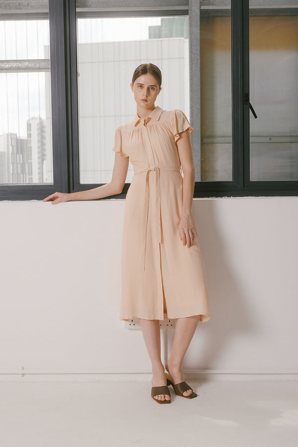 Percy Flutter Sleeve Dress in Apricot