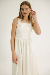 Rebecca Square Neck Dress in Taupe Stripe