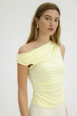 Viktoria One Shoulder Jersey Top in Canary Yellow