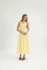 Thyme Halter Dress in Butter Yellow