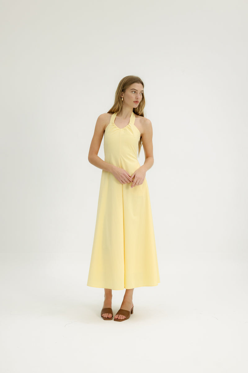 Thyme Halter Dress in Butter Yellow – Génue