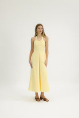 Thyme Halter Dress in Butter Yellow
